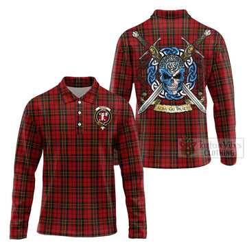 Brodie Tartan Long Sleeve Polo Shirt with Family Crest Celtic Skull Style