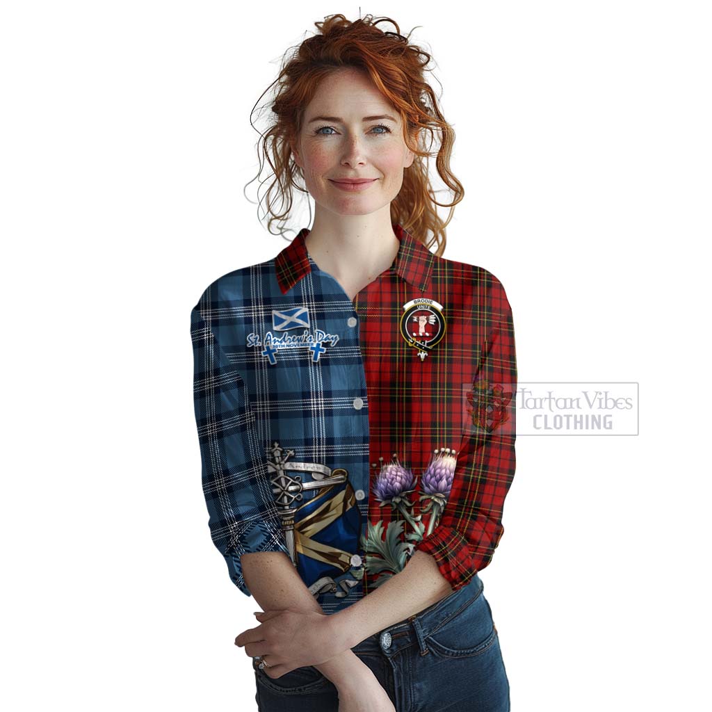 Tartan Vibes Clothing Brodie Tartan Women's Casual Shirt Happy St. Andrew's Day Half Tartan Style