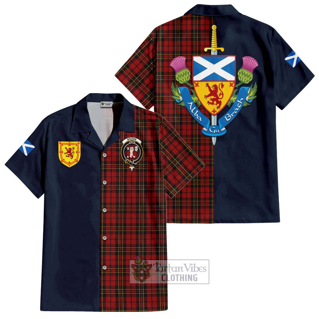 Tartan Vibes Clothing Brodie Tartan Short Sleeve Button Shirt with Scottish Lion Royal Arm Half Style