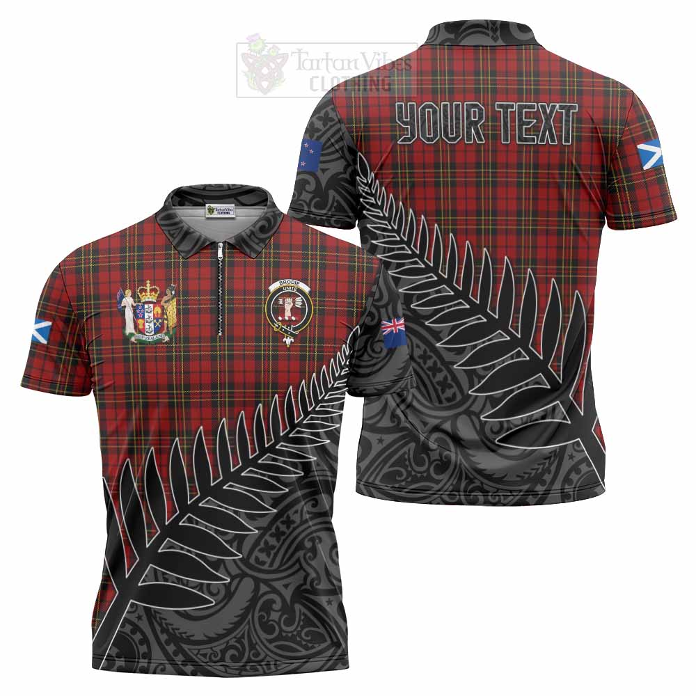 Tartan Vibes Clothing Brodie Crest Tartan Zipper Polo Shirt with New Zealand Silver Fern Half Style