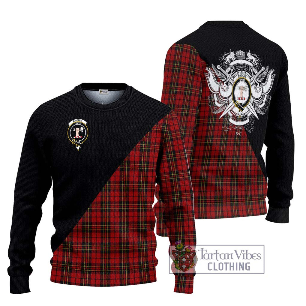 Brodie Tartan Knitted Sweater with Family Crest and Military Logo Style Unisex - Tartanvibesclothing Shop