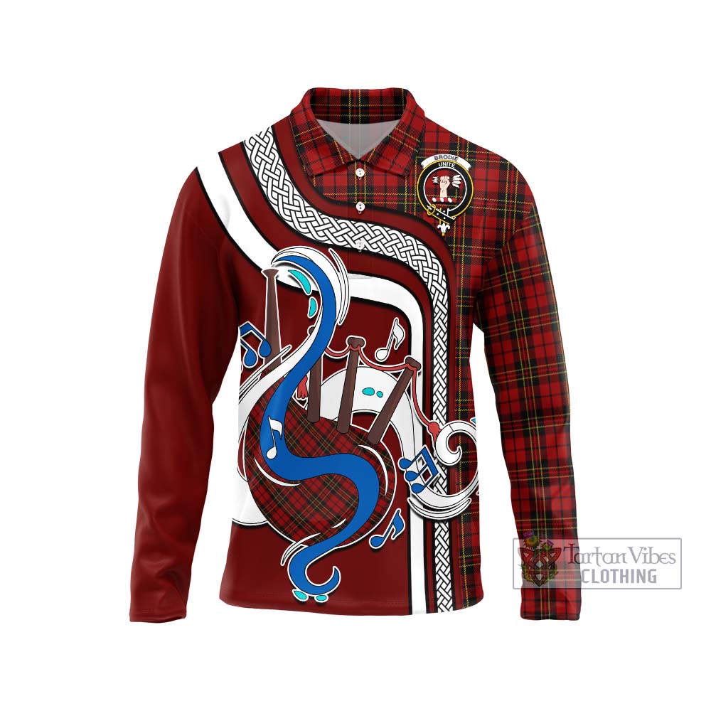 Tartan Vibes Clothing Brodie Tartan Long Sleeve Polo Shirt with Epic Bagpipe Style