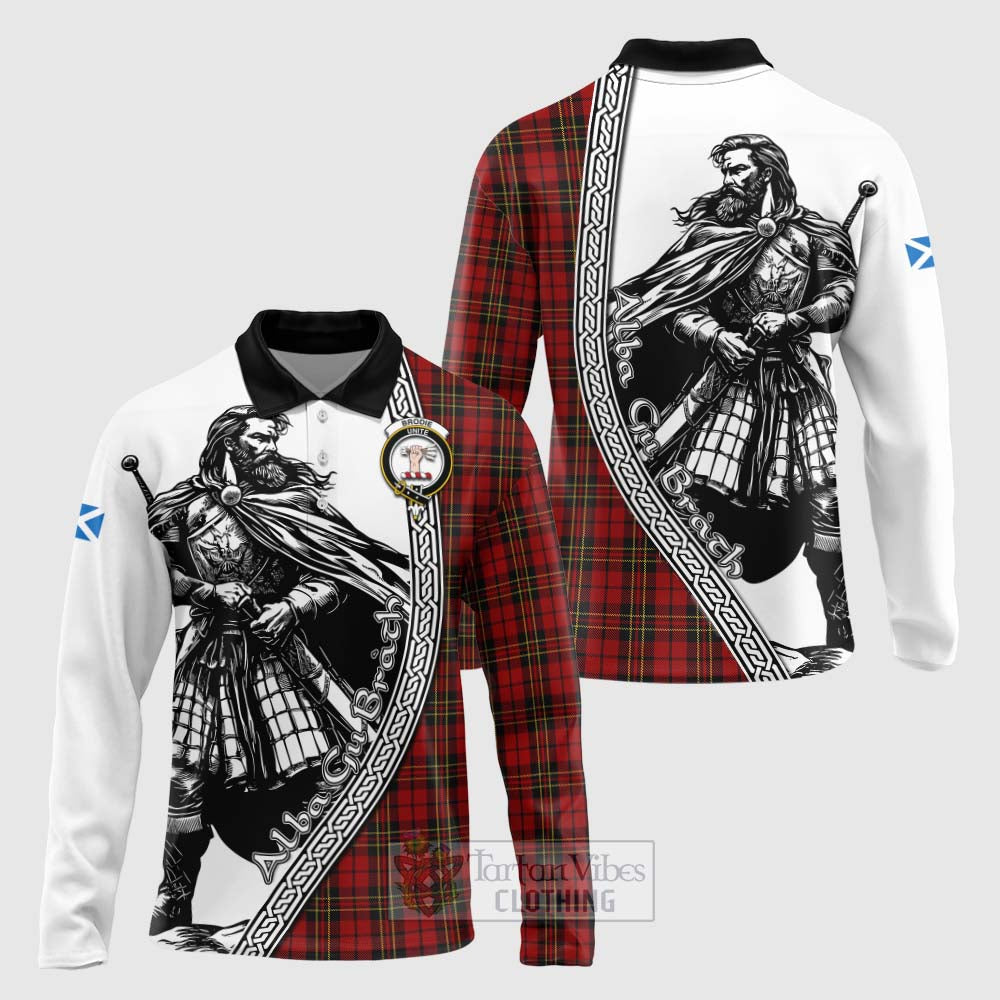 Tartan Vibes Clothing Brodie Tartan Clan Crest Long Sleeve Polo Shirt with Highlander Warrior Celtic Style