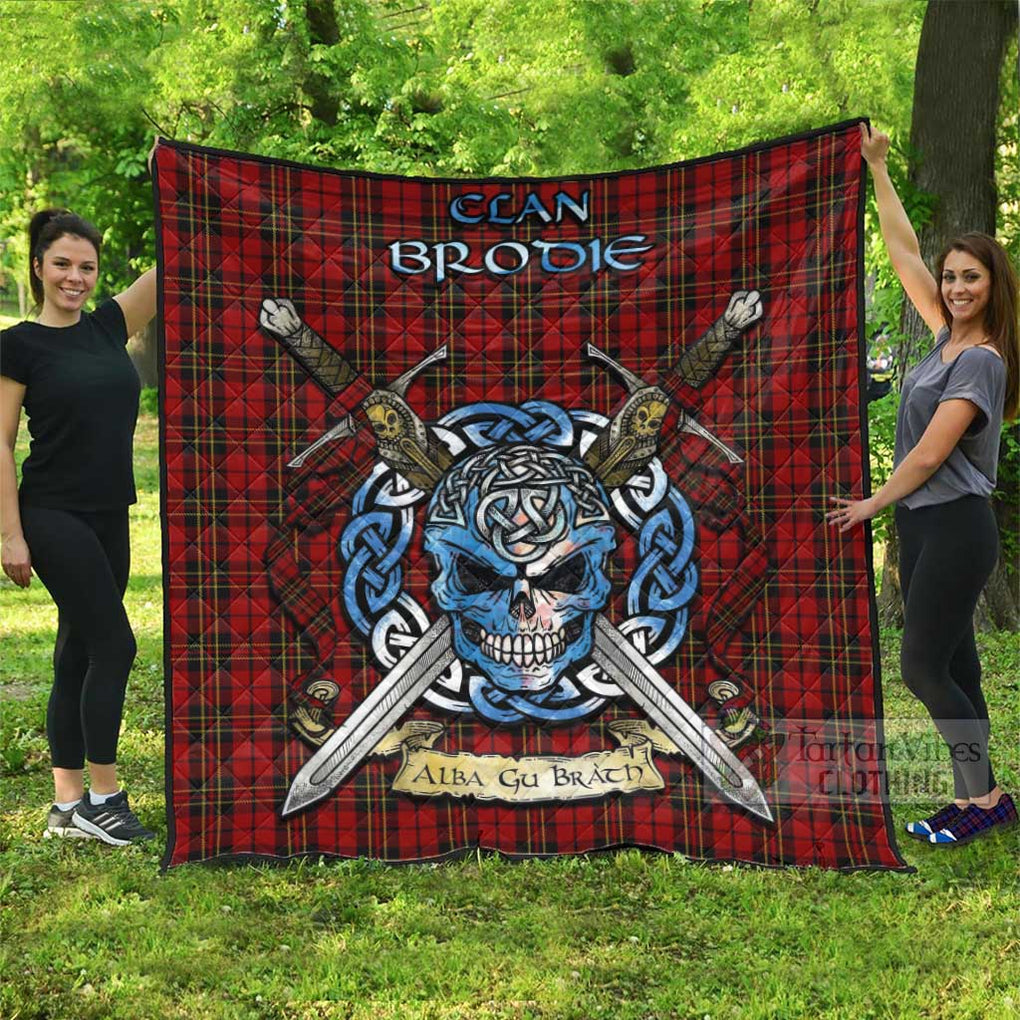 Tartan Vibes Clothing Brodie Tartan Quilt with Celtic Skull Alba Gu Brath Style