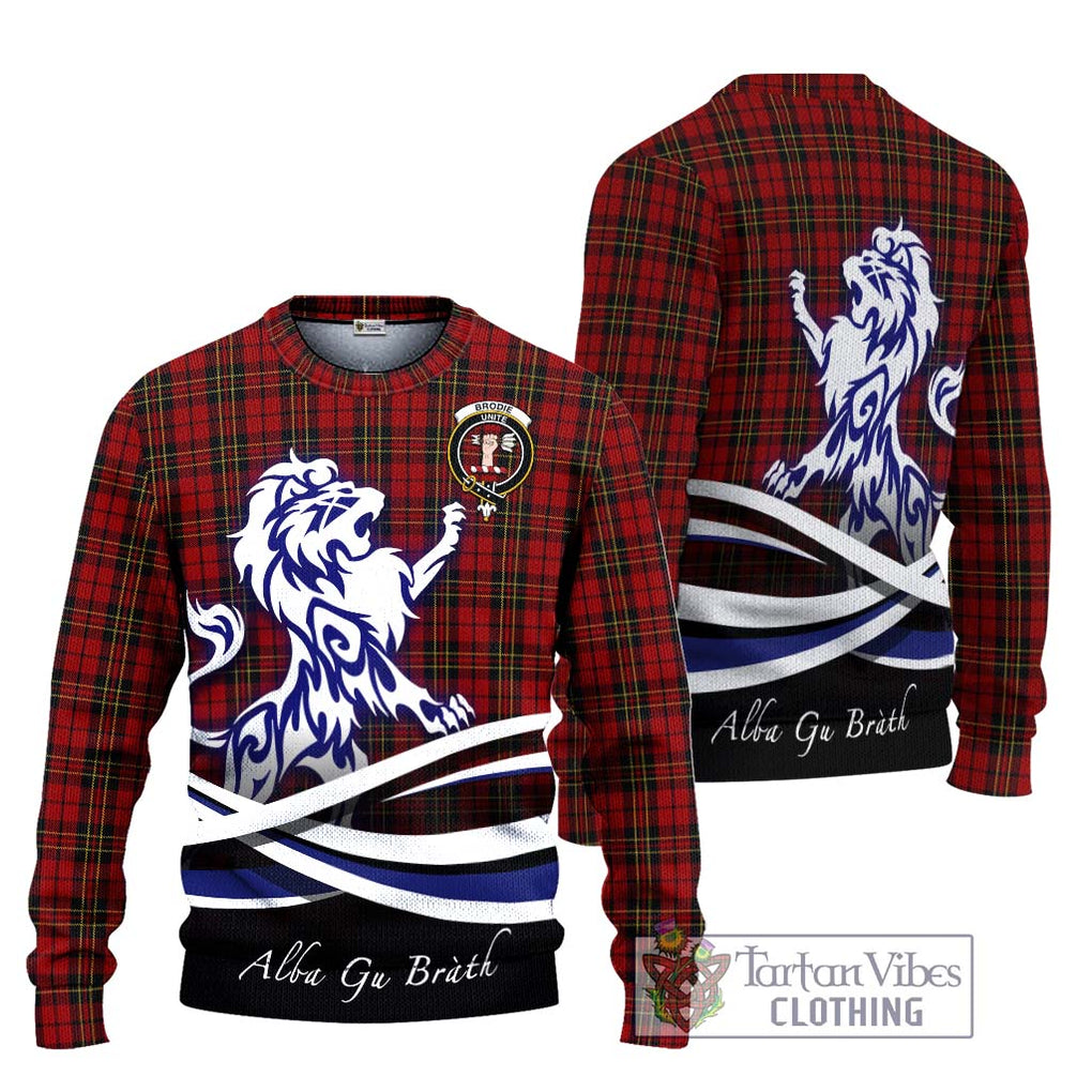 Brodie Tartan Knitted Sweater with Alba Gu Brath Regal Lion Emblem Unisex - Tartanvibesclothing Shop