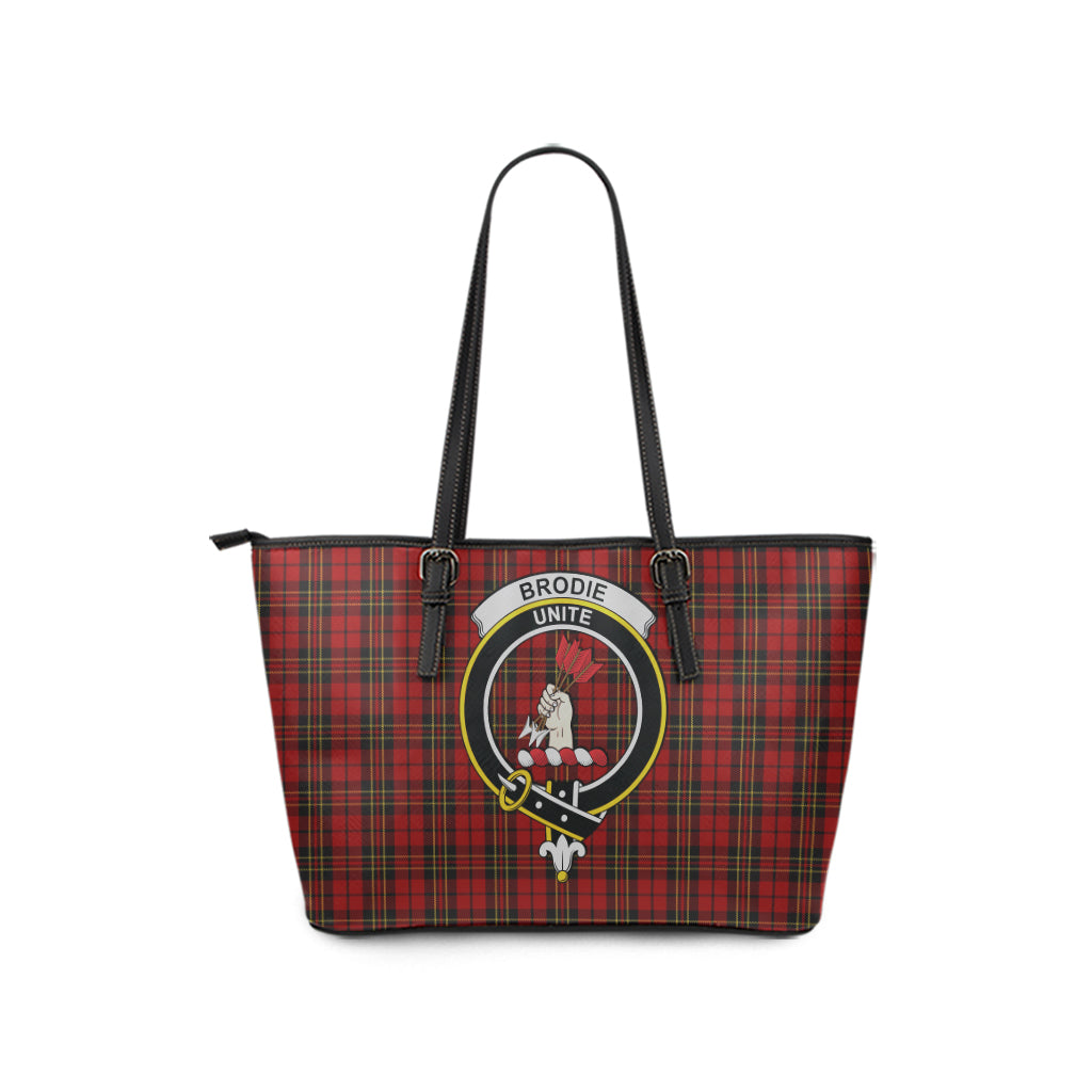 Brodie Tartan Leather Tote Bag with Family Crest - Tartanvibesclothing