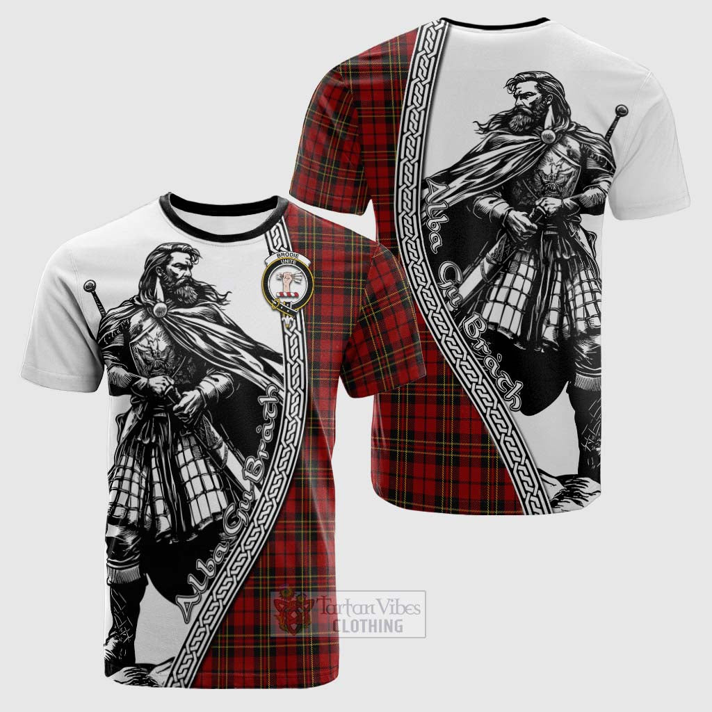 Tartan Vibes Clothing Brodie Tartan Clan Crest Cotton T-shirt with Highlander Warrior Celtic Style