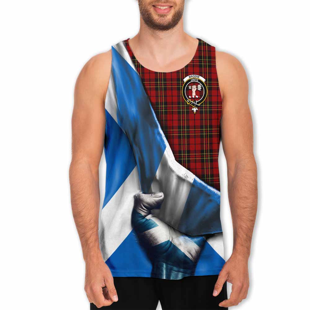 Tartan Vibes Clothing Brodie Tartan Men's Tank Top with Family Crest Scotland Patriotic Style