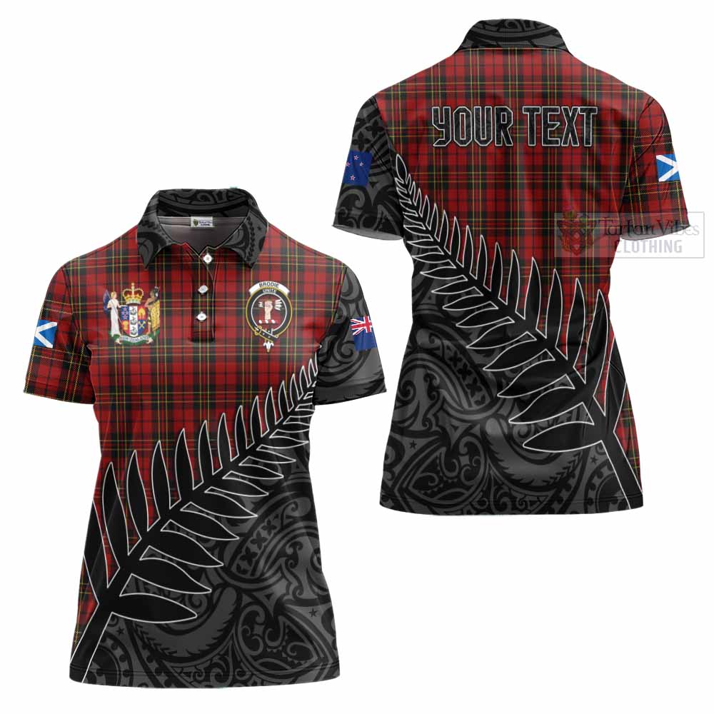 Tartan Vibes Clothing Brodie Crest Tartan Women's Polo Shirt with New Zealand Silver Fern Half Style