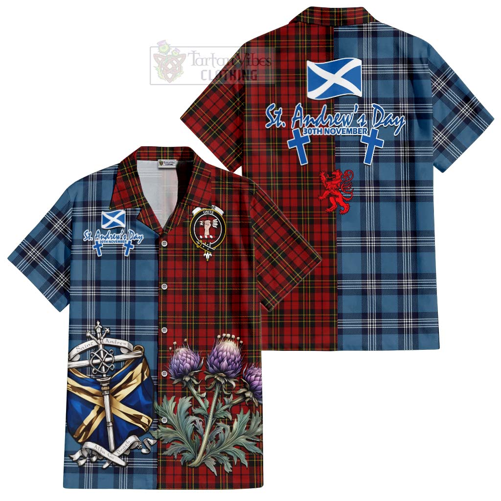 Tartan Vibes Clothing Brodie Tartan Short Sleeve Button Shirt Happy St. Andrew's Day Half Tartan Style