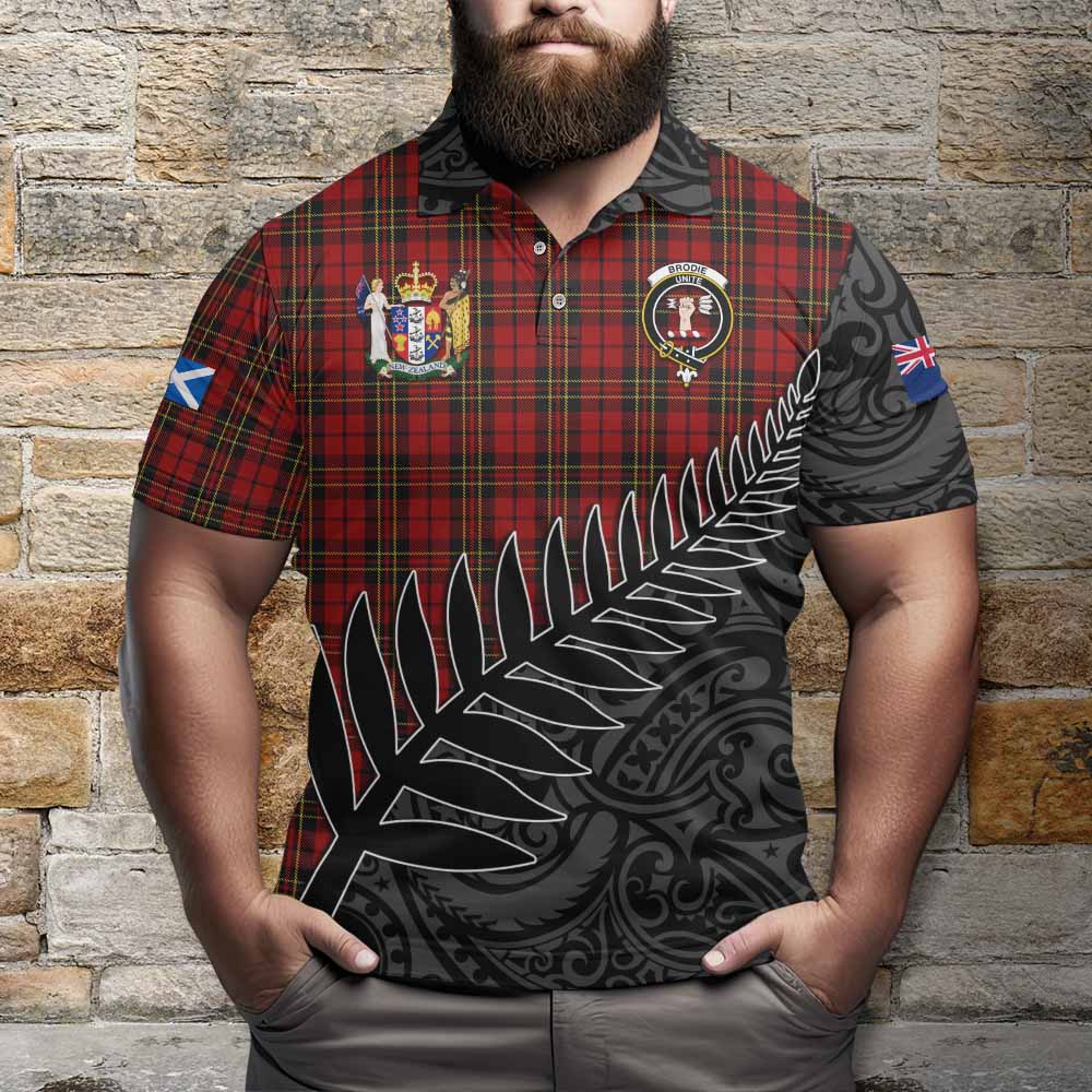 Brodie Crest Tartan Polo Shirt with New Zealand Silver Fern Half Style