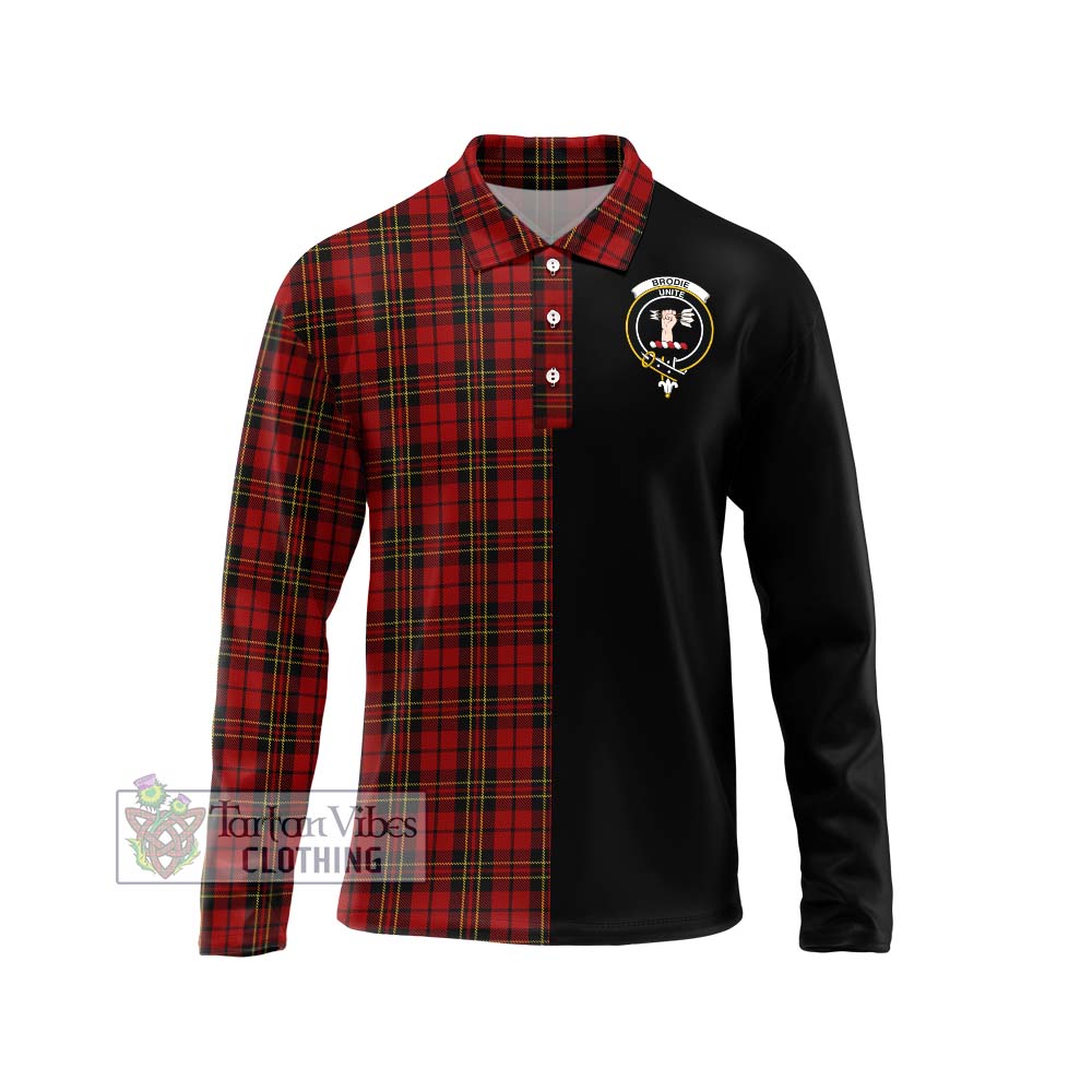 Brodie Tartan Long Sleeve Polo Shirt with Family Crest and Half Of Me Style Unisex - Tartanvibesclothing Shop