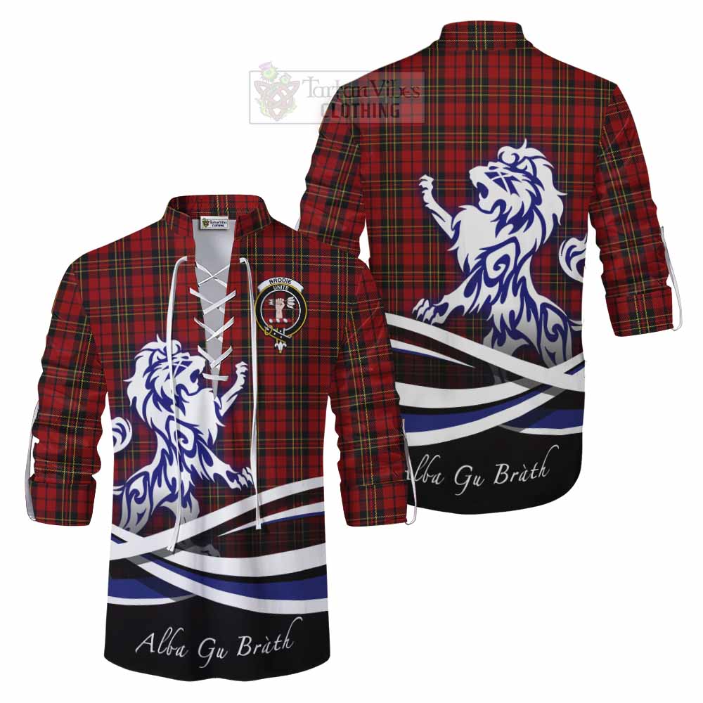 Tartan Vibes Clothing Brodie Tartan Ghillie Kilt Shirt with Alba Gu Brath Regal Lion Emblem