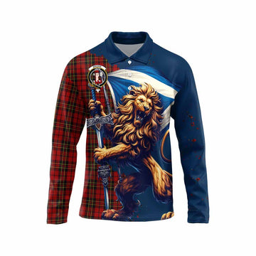 Brodie Tartan Family Crest Long Sleeve Polo Shirt with Scottish Majestic Lion