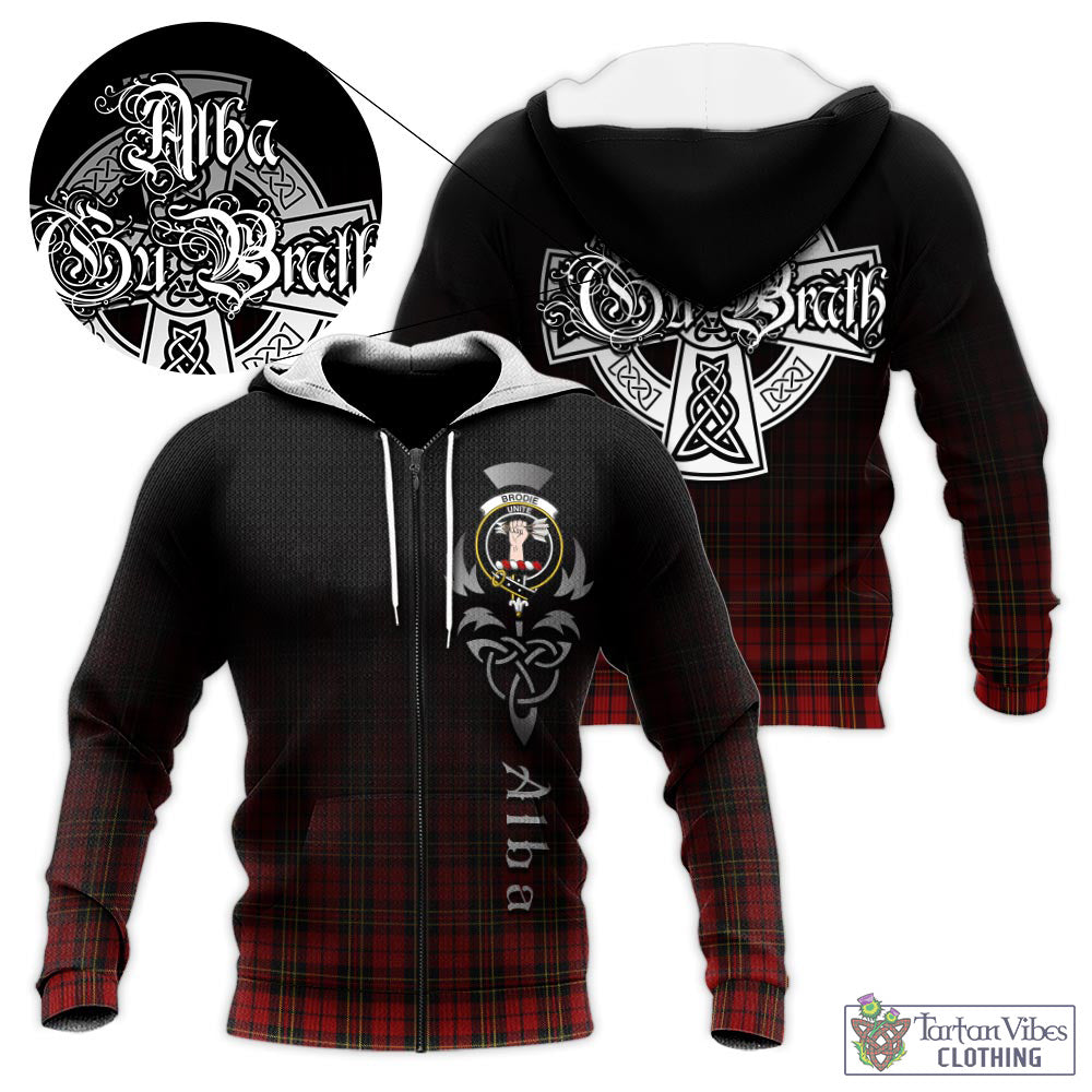 Tartan Vibes Clothing Brodie Tartan Knitted Hoodie Featuring Alba Gu Brath Family Crest Celtic Inspired