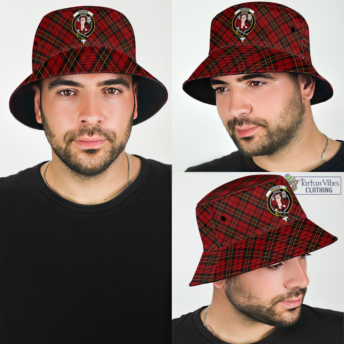 Tartan Vibes Clothing Brodie Tartan Bucket Hat with Family Crest