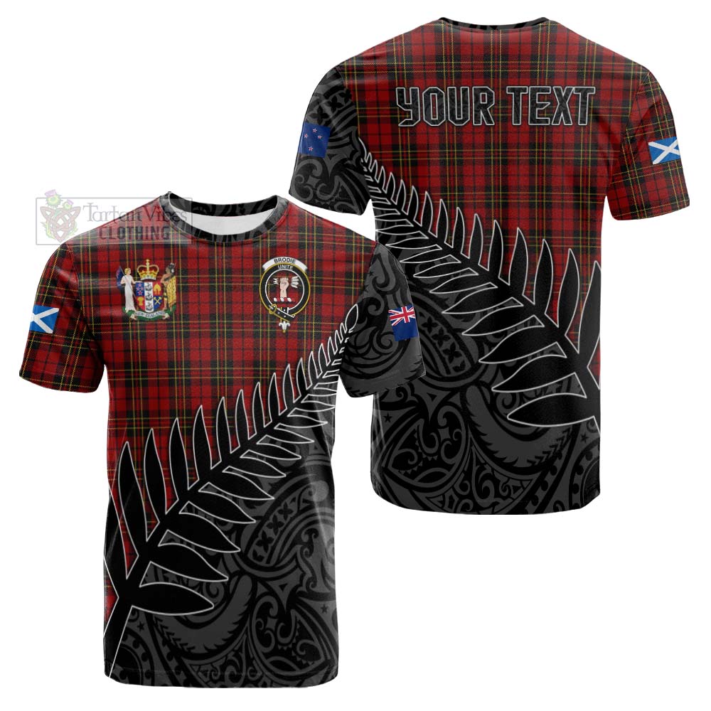 Tartan Vibes Clothing Brodie Crest Tartan Cotton T-shirt with New Zealand Silver Fern Half Style