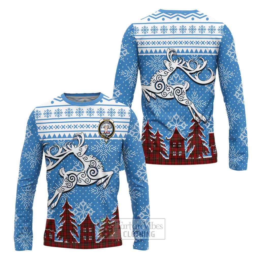 Tartan Vibes Clothing Brodie Clan Christmas Long Sleeve T-Shirt Celtic Reindeer Style