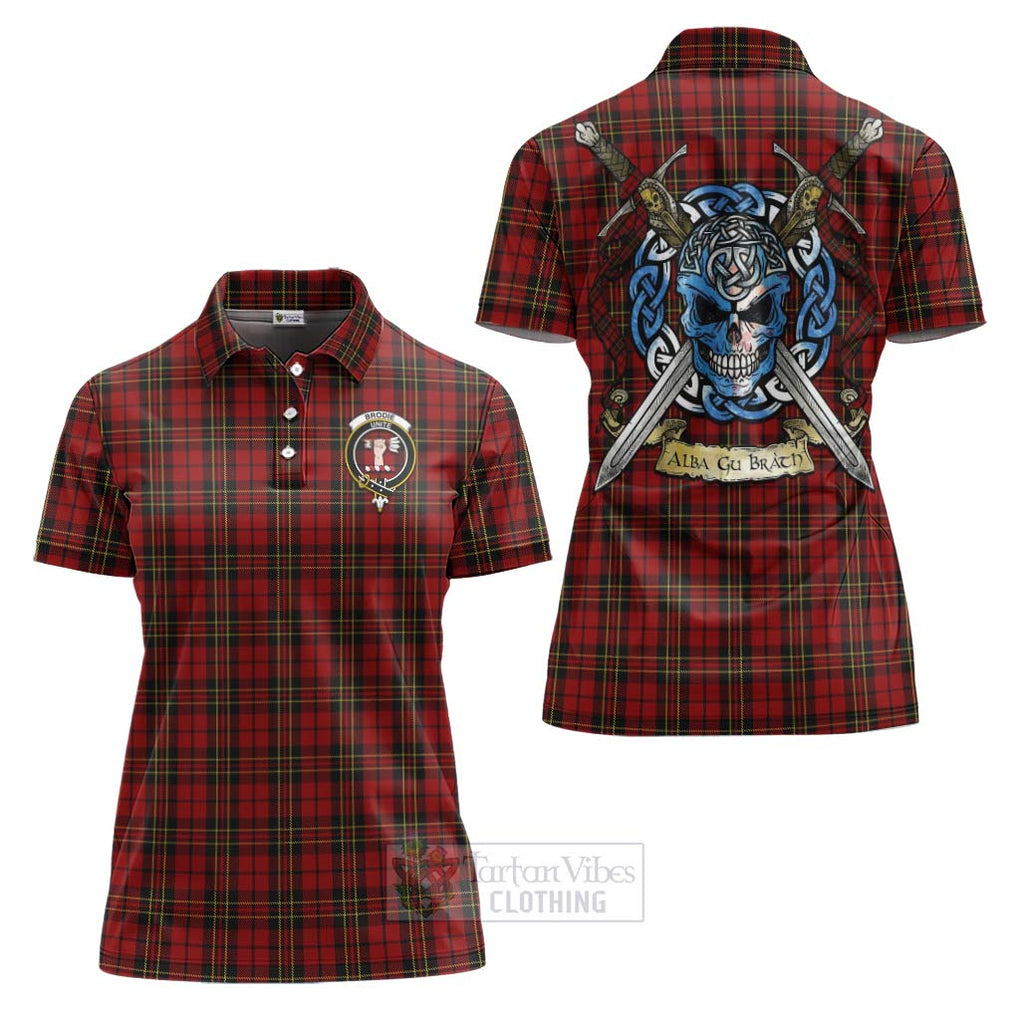 Tartan Vibes Clothing Brodie Tartan Women's Polo Shirt with Family Crest Celtic Skull Style