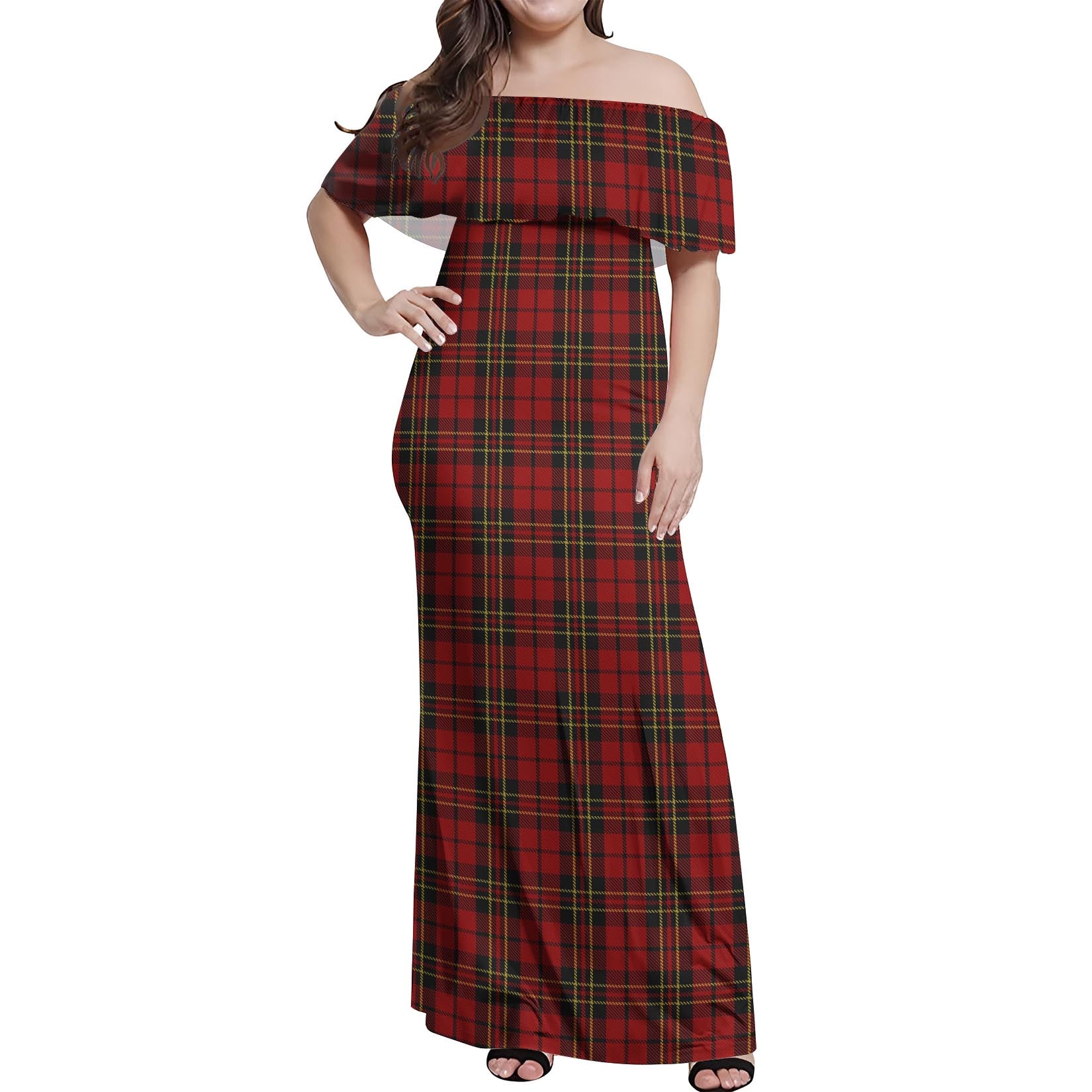 Brodie Tartan Off Shoulder Long Dress Women's Dress - Tartanvibesclothing