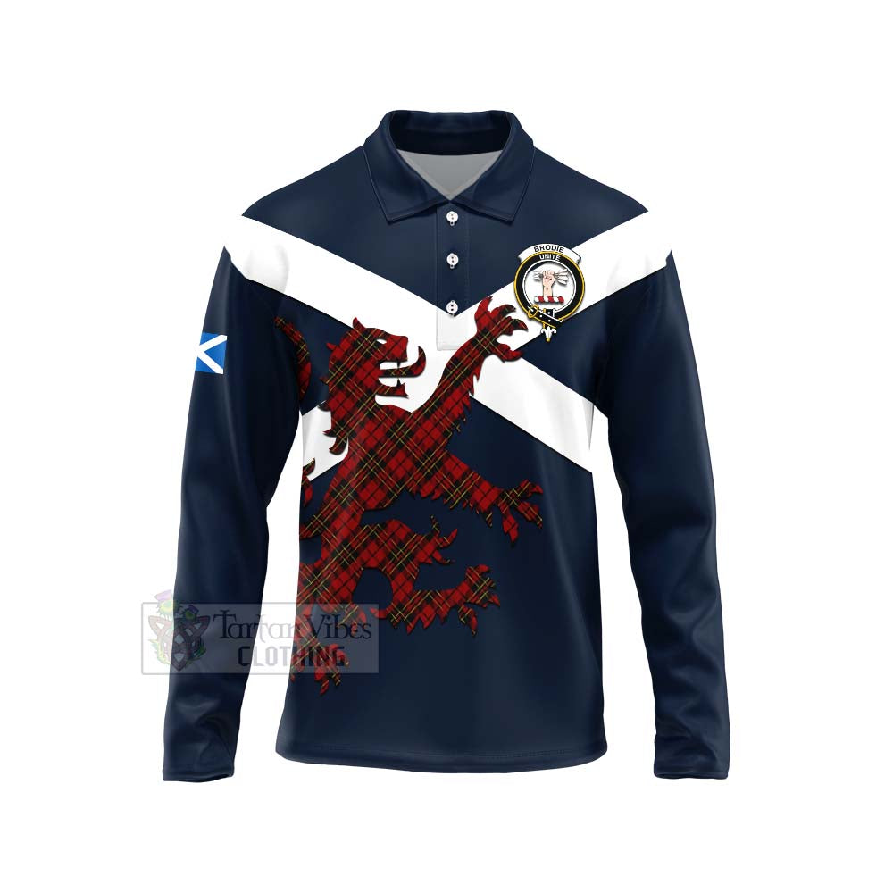 Tartan Vibes Clothing Brodie Tartan Lion Rampant Long Sleeve Polo Shirt – Proudly Display Your Heritage with Alba Gu Brath and Clan Name