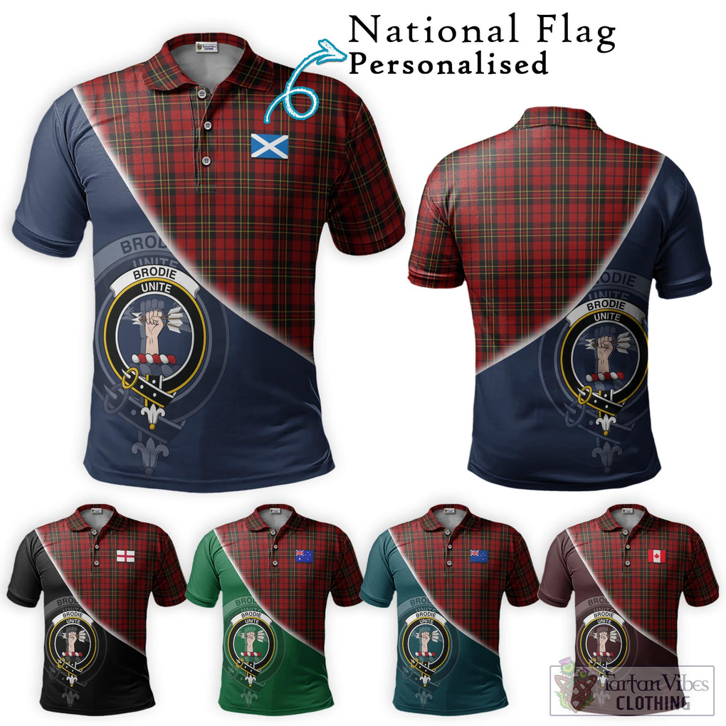 Brodie Tartan Polo Shirt with Personalised National Flag and Family Crest Half Style Maroon - Tartanvibesclothing Shop