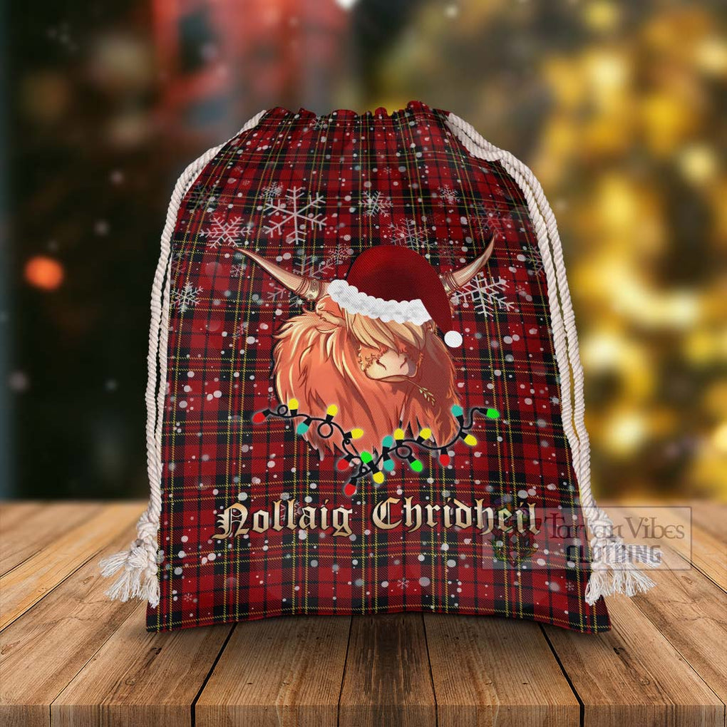 Tartan Vibes Clothing Brodie Tartan Christmas Santa's Bag with Highland Cow