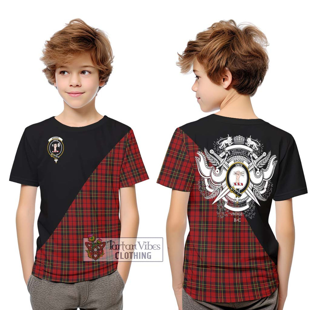 Brodie Tartan Kid T-Shirt with Family Crest and Military Logo Style Youth XL Size14 - Tartanvibesclothing Shop