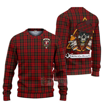 Brodie Tartan Ugly Sweater with Family Crest and Bearded Skull Holding Bottles of Whiskey