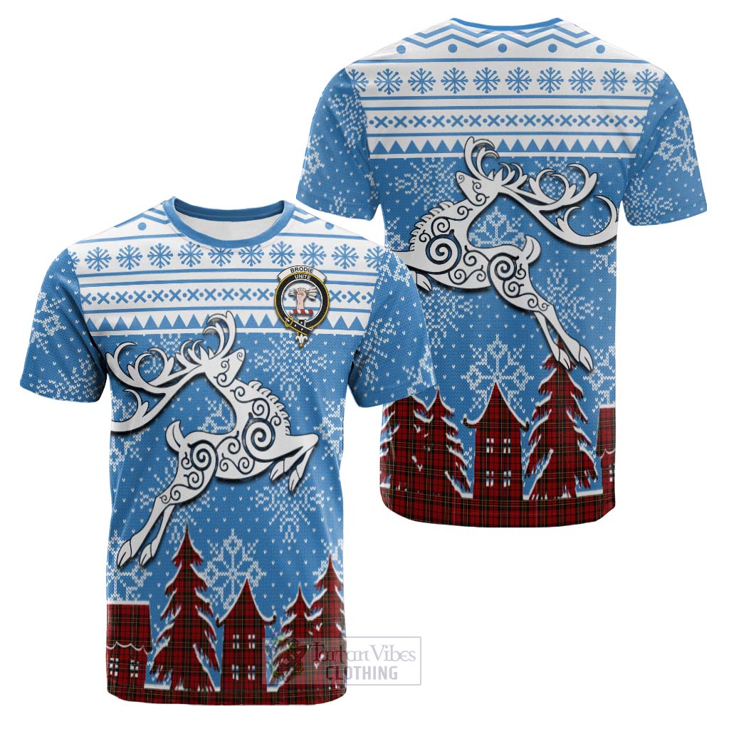 Tartan Vibes Clothing Brodie Clan Christmas Cotton T-shirt Celtic Reindeer Style