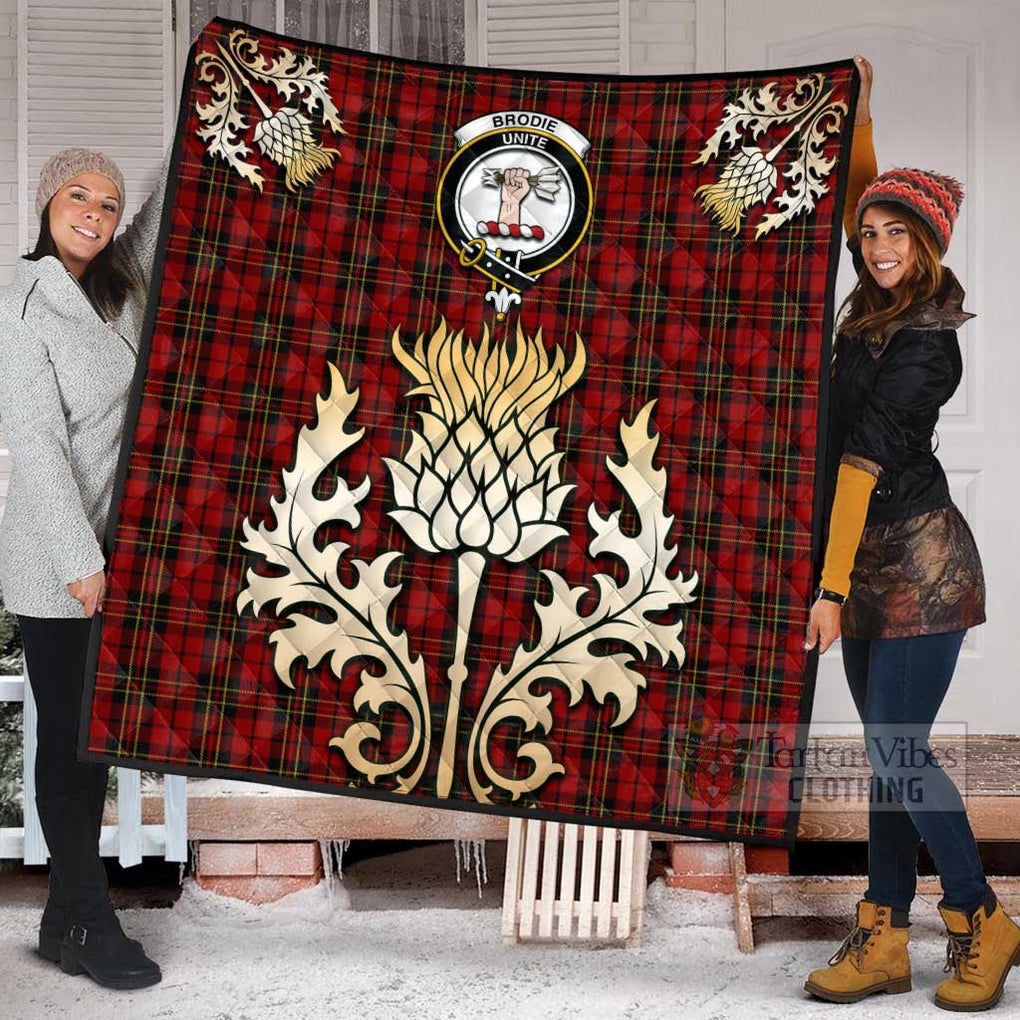 Tartan Vibes Clothing Brodie Tartan Quilt with Family Crest and Golden Thistle Style