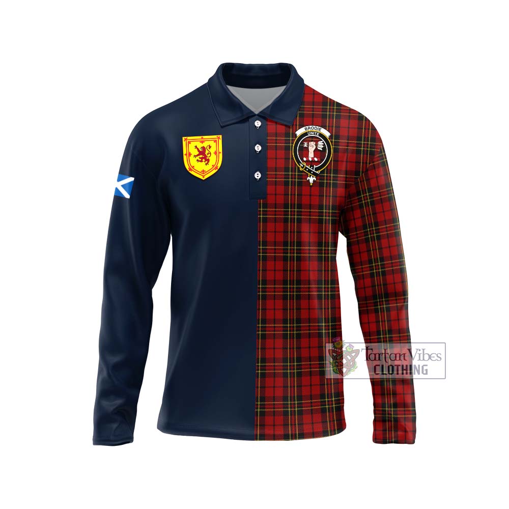 Tartan Vibes Clothing Brodie Tartan Long Sleeve Polo Shirt with Scottish Lion Royal Arm Half Style