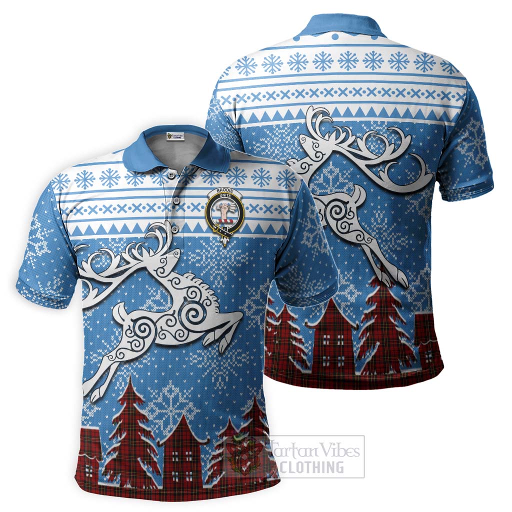 Tartan Vibes Clothing Brodie Clan Christmas Polo Shirt Celtic Reindeer Style