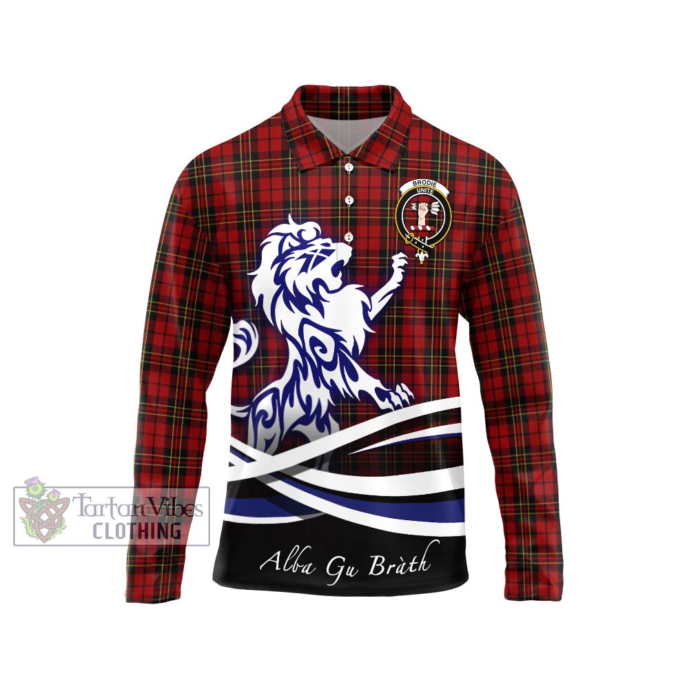 Brodie Tartan Long Sleeve Polo Shirt with Alba Gu Brath Regal Lion Emblem Unisex - Tartanvibesclothing Shop