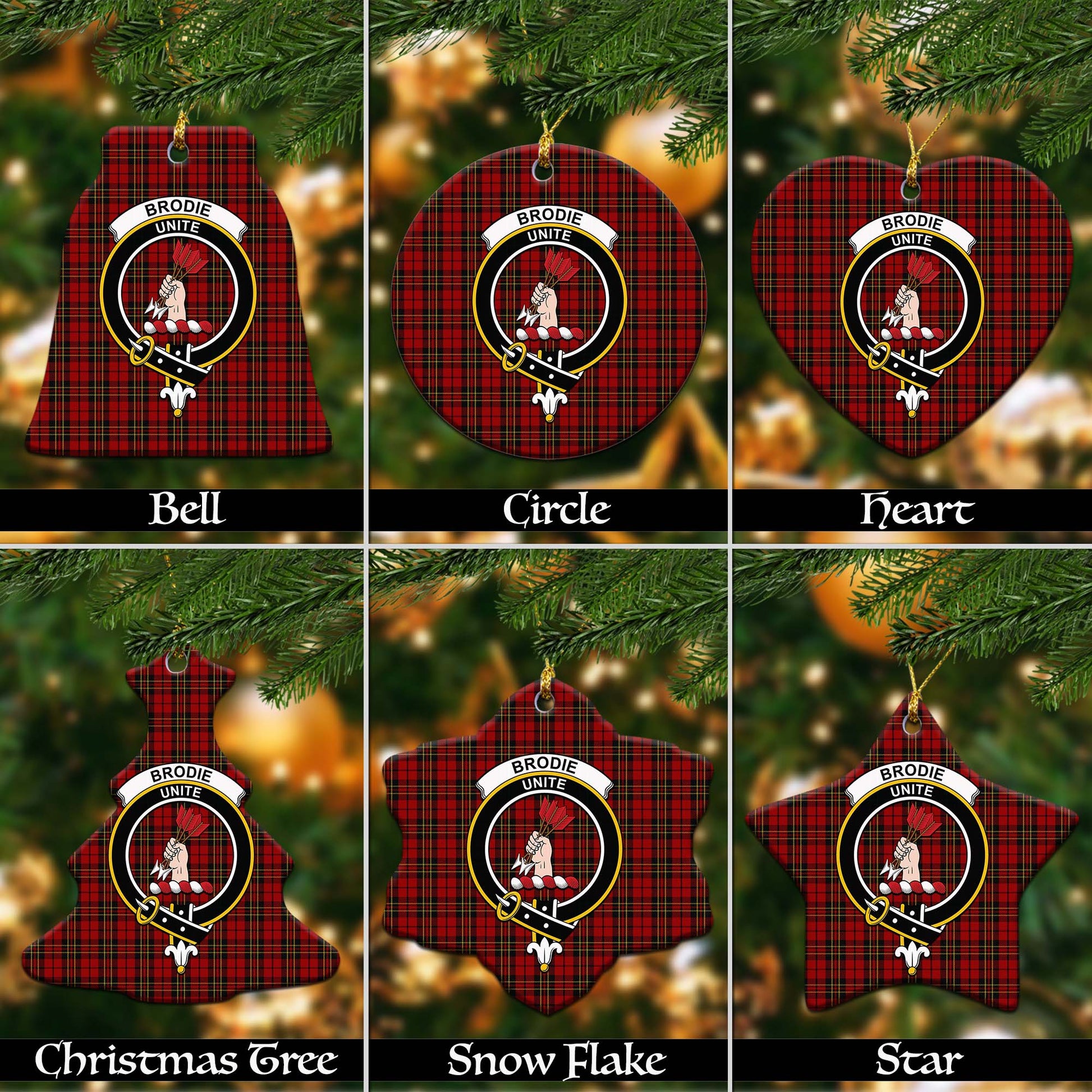 Brodie Tartan Christmas Ornaments with Family Crest Ceramic Bell Pack 1: ornament * 1 piece - Tartanvibesclothing