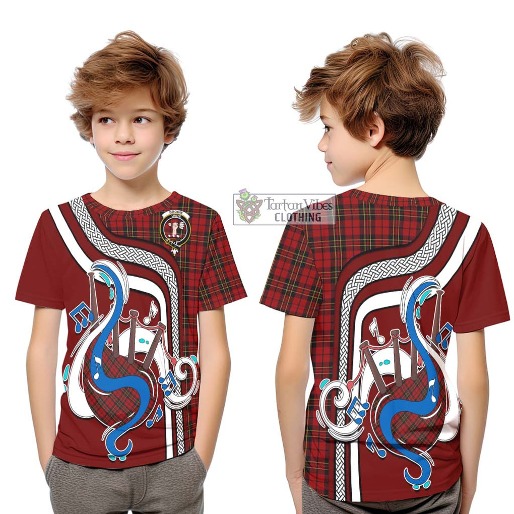 Tartan Vibes Clothing Brodie Tartan Kid T-Shirt with Epic Bagpipe Style