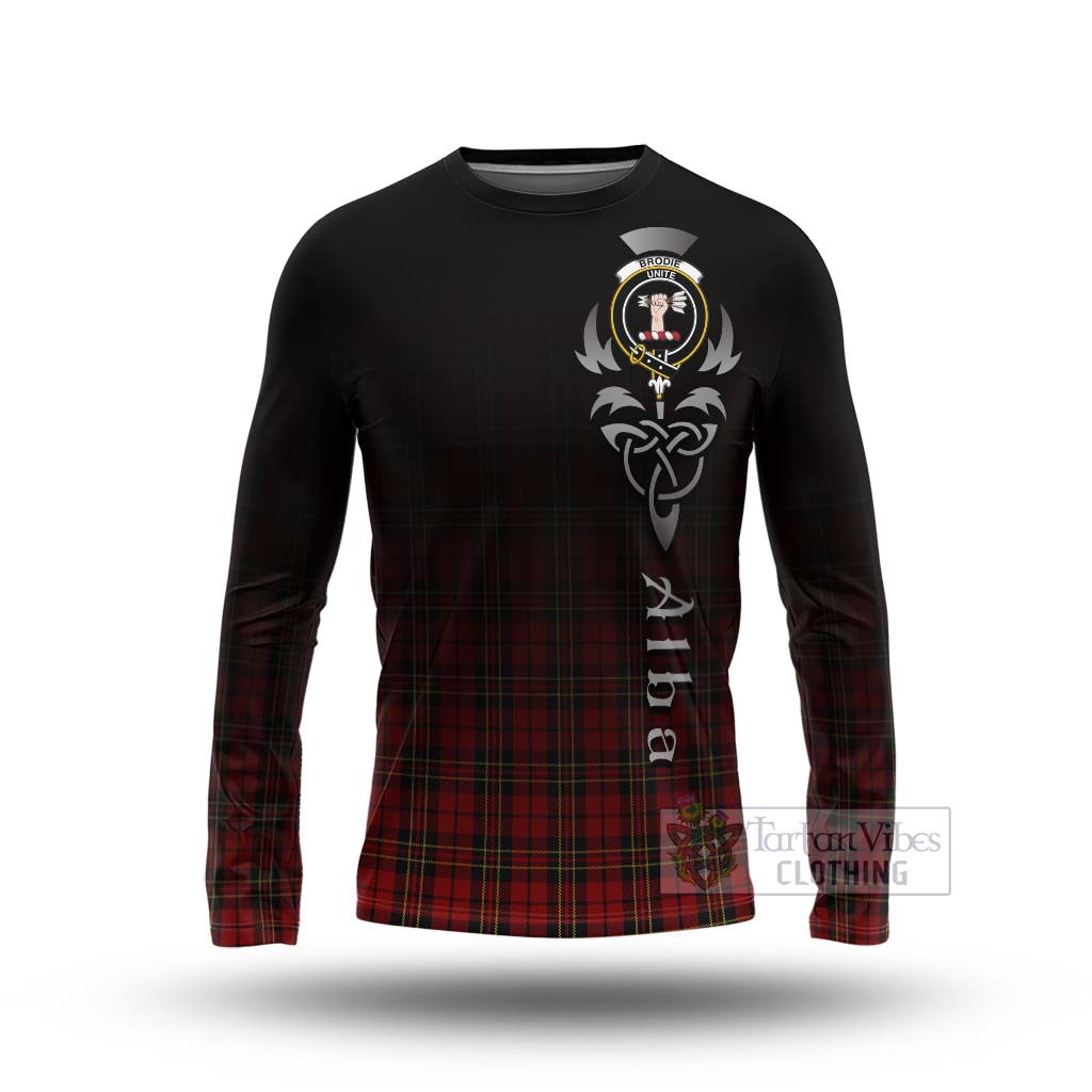 Tartan Vibes Clothing Brodie Tartan Long Sleeve T-Shirt Featuring Alba Gu Brath Family Crest Celtic Inspired