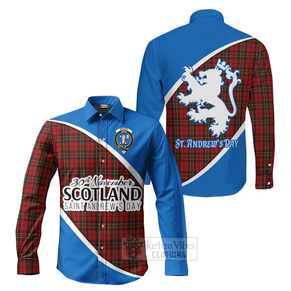 Tartan Vibes Clothing Brodie Family Crest Tartan Long Sleeve Button Shirt Celebrate Saint Andrew's Day in Style