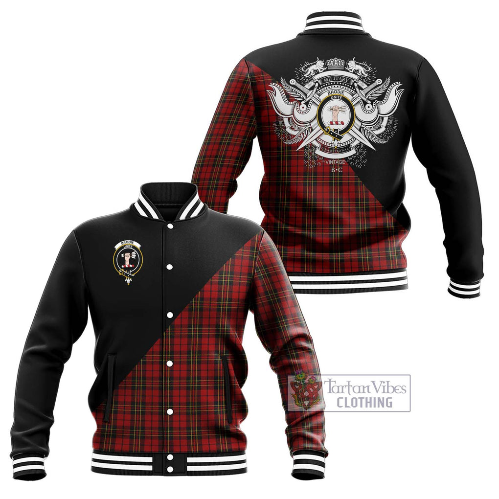 Brodie Tartan Baseball Jacket with Family Crest and Military Logo Style Unisex - Tartanvibesclothing Shop