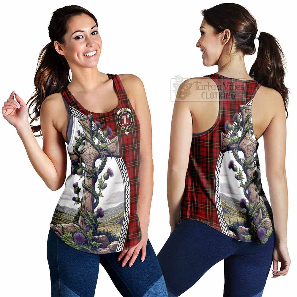 Tartan Vibes Clothing Brodie Tartan Women's Racerback Tanks with Family Crest and St. Andrew's Cross Accented by Thistle Vines