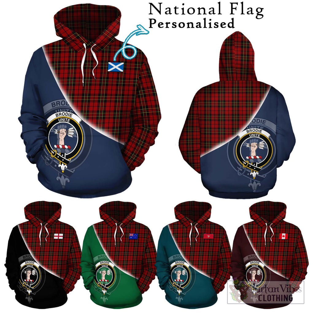 Brodie Tartan Hoodie with Personalised National Flag and Family Crest Half Style Zip Hoodie - Tartanvibesclothing Shop