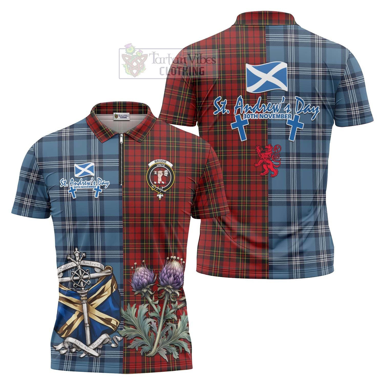 Tartan Vibes Clothing Brodie Tartan Zipper Polo Shirt Happy St. Andrew's Day Half Tartan Style