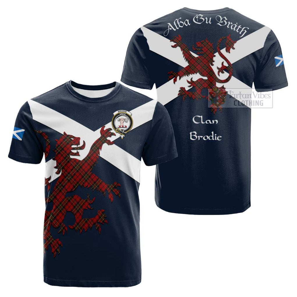 Tartan Vibes Clothing Brodie Tartan Lion Rampant Cotton T-shirt – Proudly Display Your Heritage with Alba Gu Brath and Clan Name