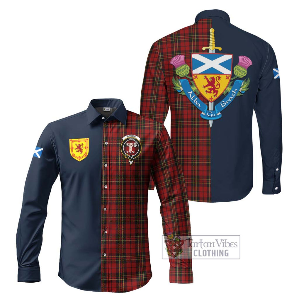 Tartan Vibes Clothing Brodie Tartan Long Sleeve Button Shirt with Scottish Lion Royal Arm Half Style