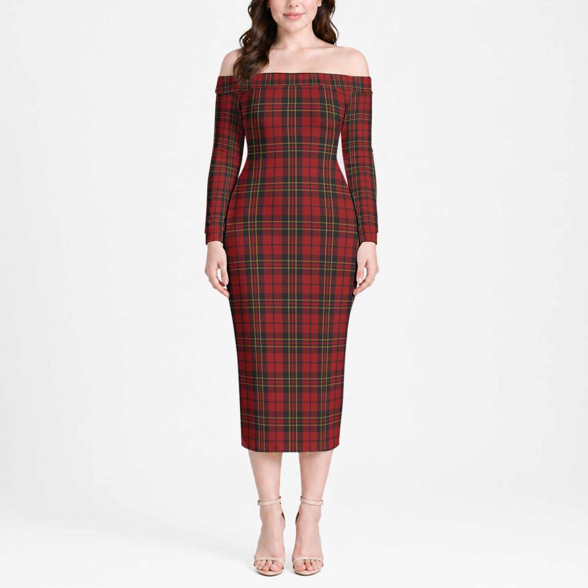 Brodie Tartan Off Shoulder Long Sleeve Dress Women's Dress Long Sleeve - Tartan Vibes Clothing