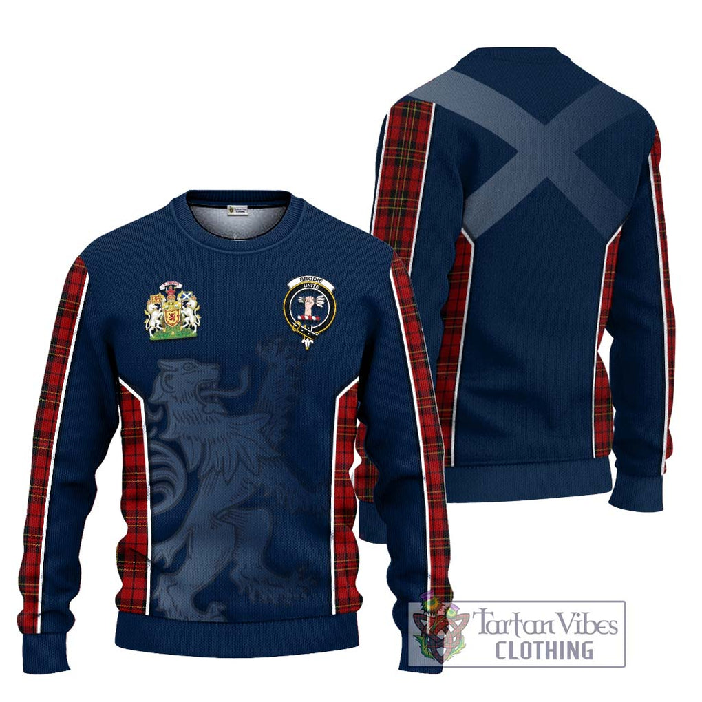 Brodie Tartan Knitted Sweater with Family Crest and Lion Rampant Vibes Sport Style Unisex - Tartan Vibes Clothing