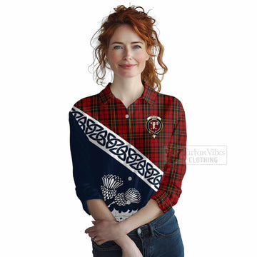 Brodie Tartan Women's Casual Shirt Featuring Thistle and Scotland Map