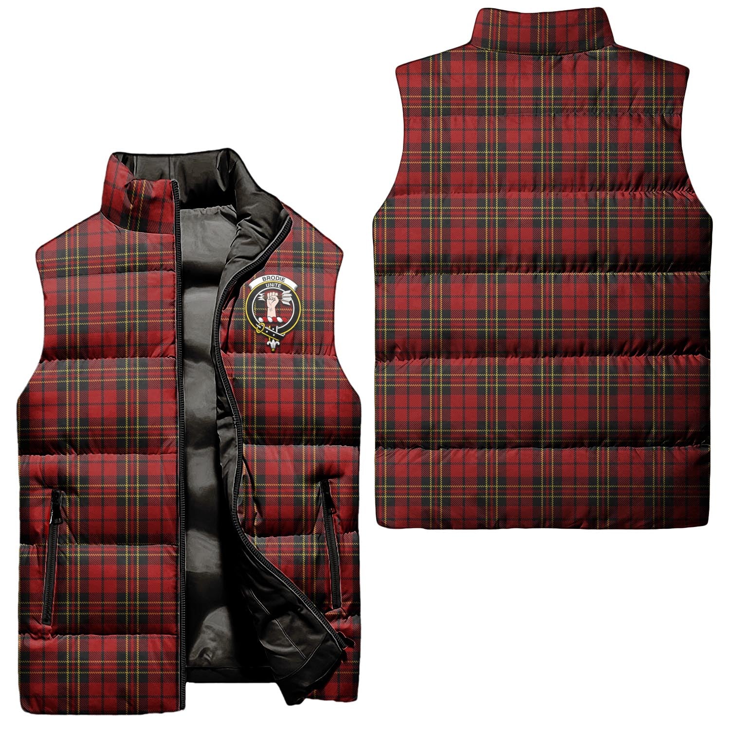 Brodie Tartan Sleeveless Puffer Jacket with Family Crest Unisex - Tartanvibesclothing