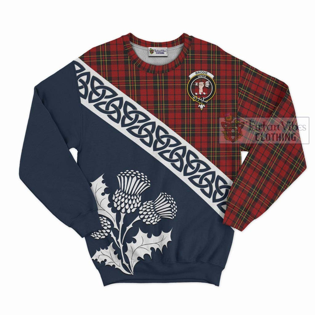 Tartan Vibes Clothing Brodie Tartan Sweatshirt Featuring Thistle and Scotland Map