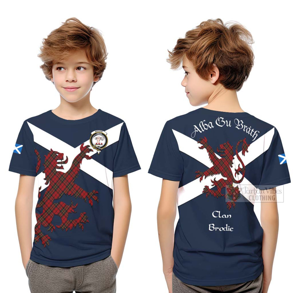 Tartan Vibes Clothing Brodie Tartan Lion Rampant Kid T-Shirt – Proudly Display Your Heritage with Alba Gu Brath and Clan Name